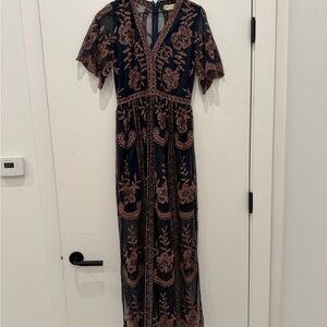 Altar'd State Navy and Pink Floral Maxi Dress